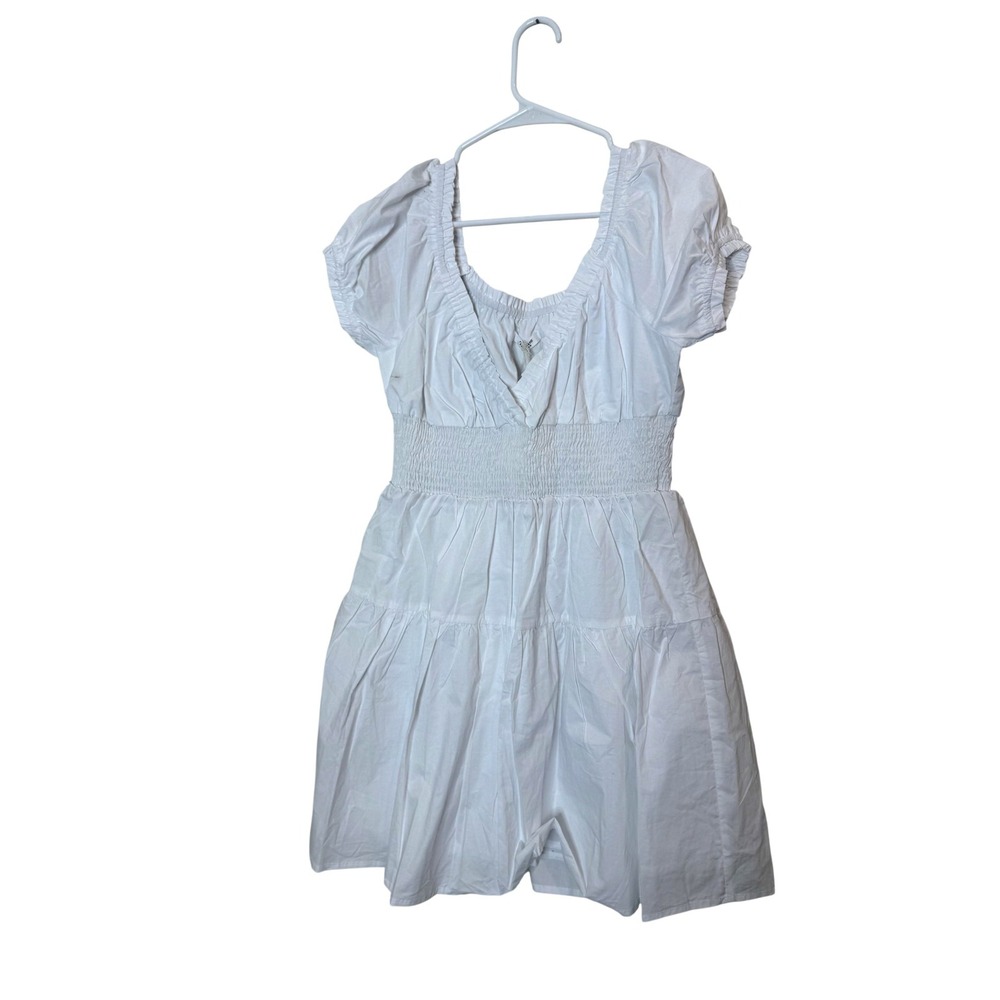 Peppermayo Summer Villa Mini Dress Womens 8 White Smocked Puff Sleeve Sundress